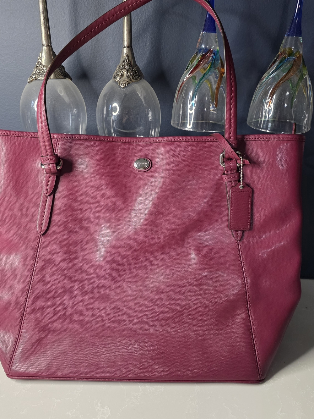 Coach Peyton SaffianoLeather Tote Bag Burgundy - Picture 3 of 11